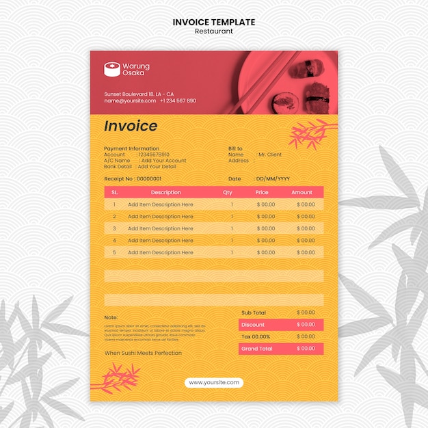 Delicious food restaurant invoice template