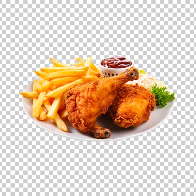 Free PSD delicious fried chicken with french fries isolated on a transparent background