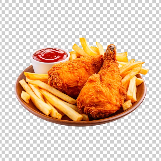 Free PSD delicious fried chicken with french fries isolated on a transparent background