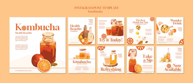 Free PSD delicious kombucha instagram posts