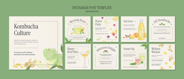 Free PSD delicious kombucha instagram posts