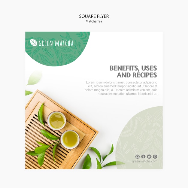 Free PSD delicious matcha tea square flyer