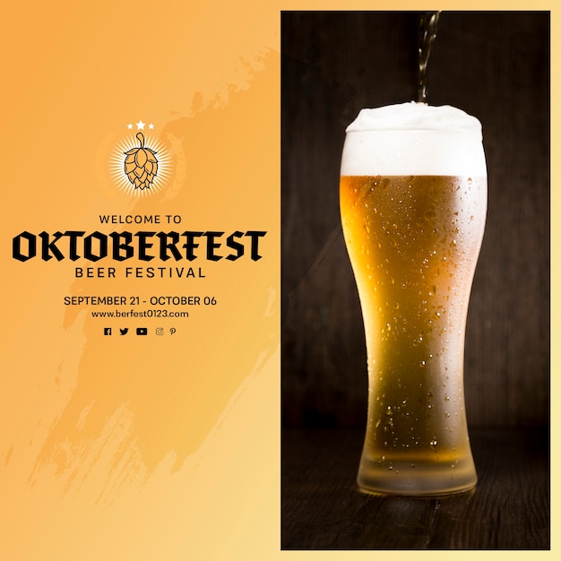 Free PSD delicious oktoberfest beer pouring into glass