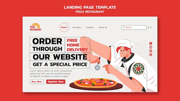 Free PSD delicious pizza restaurant landing page template