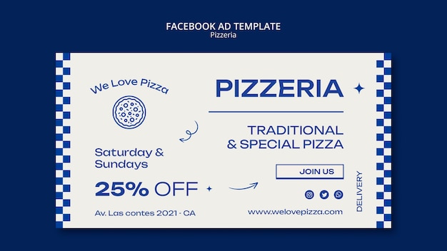 Delicious pizzeria food facebook template