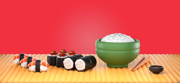 Free PSD delicious sushi render mockup