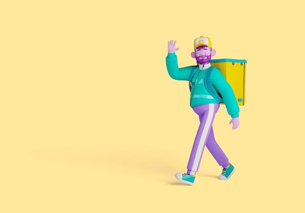 Delivery 3d illustration with person carrying backpack