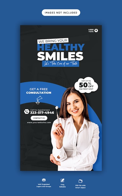 Free PSD dentist and dental care instagram and facebook story template