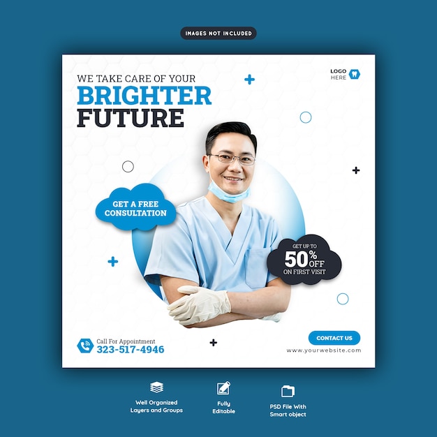 Dentist and dental care social media banner template