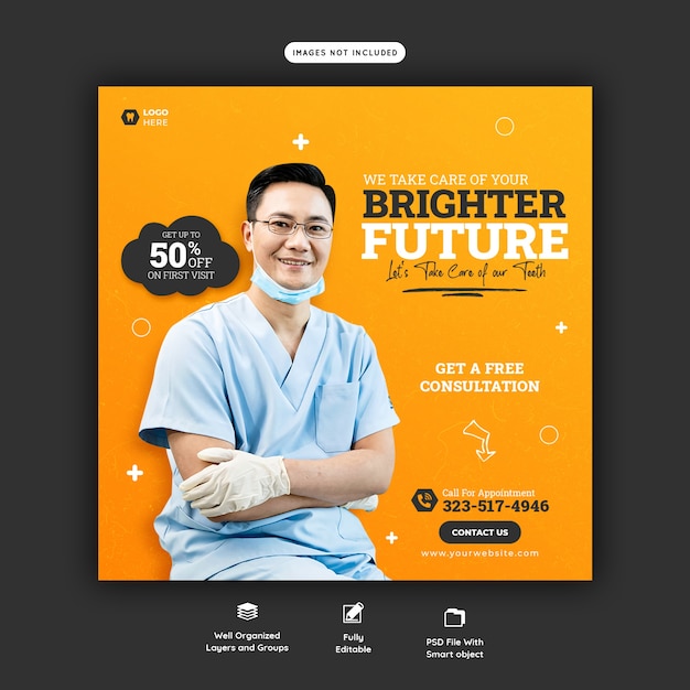 Dentist and dental care social media banner template