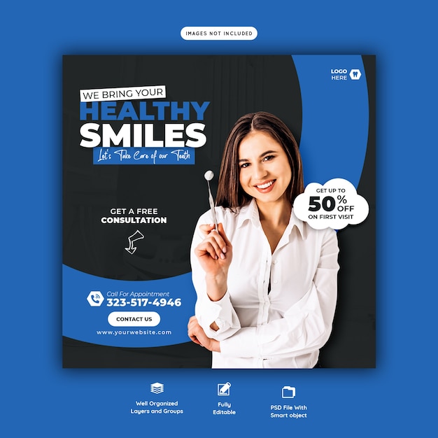 Dentist and dental care social media banner template