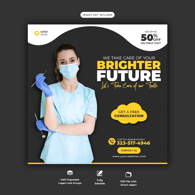 Dentist and dental care social media banner template