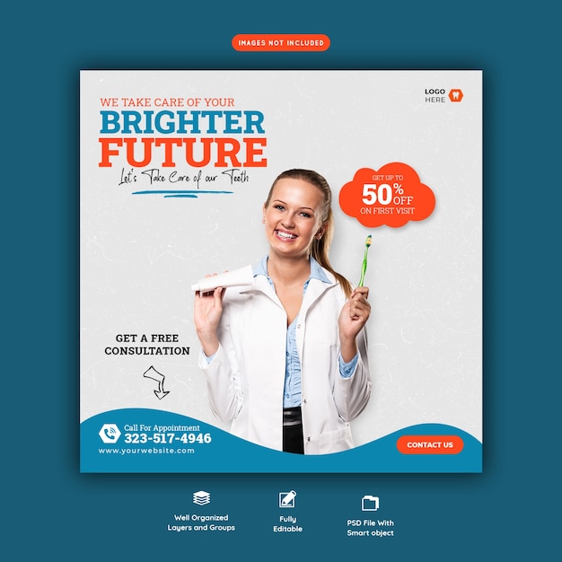 Dentist and dental care social media banner template