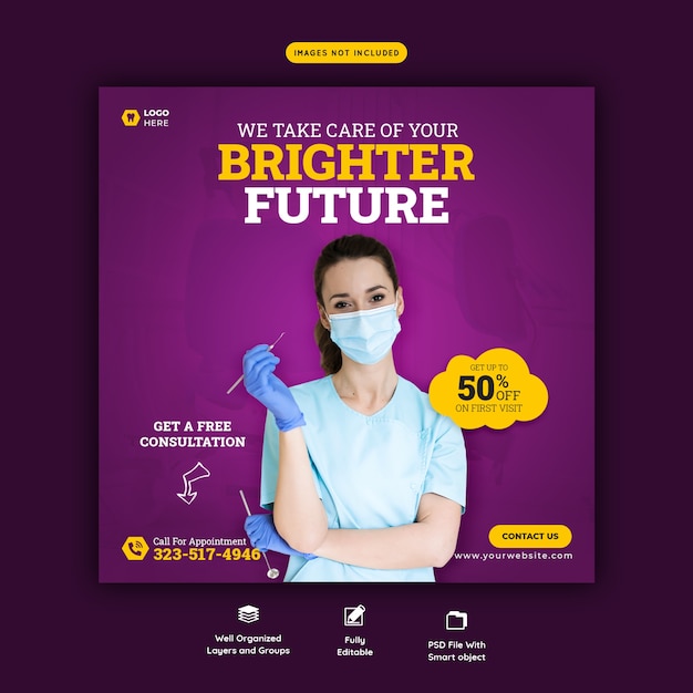 Dentist and dental care social media banner template