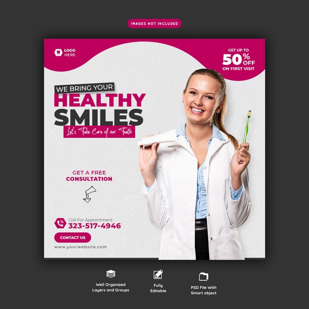 Dentist and dental care social media banner template