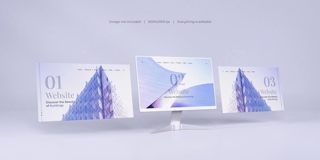 Desktop screen with website presentation mockup isolated