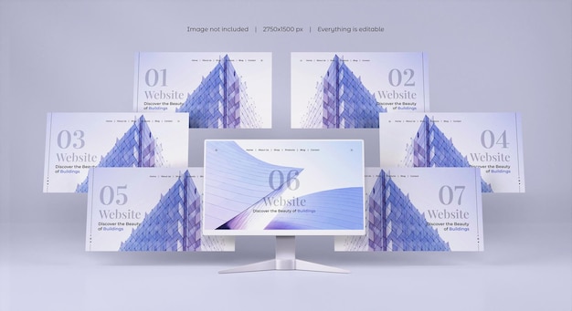 Desktop screen with website presentation mockup isolated