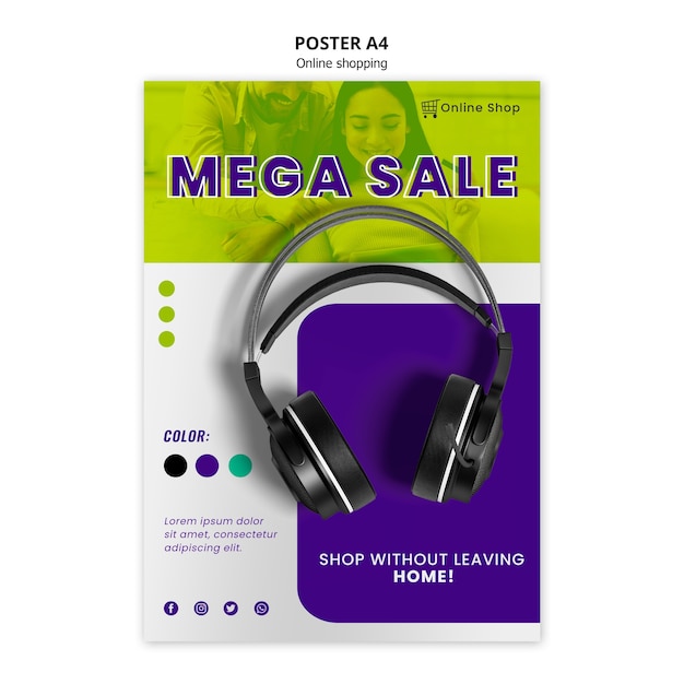 Free PSD devices online shop poster template mega sale