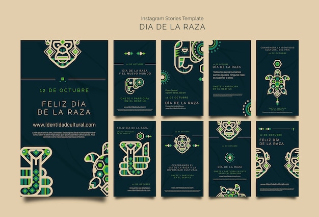 Free PSD dia de la raza celebration instagram stories collection