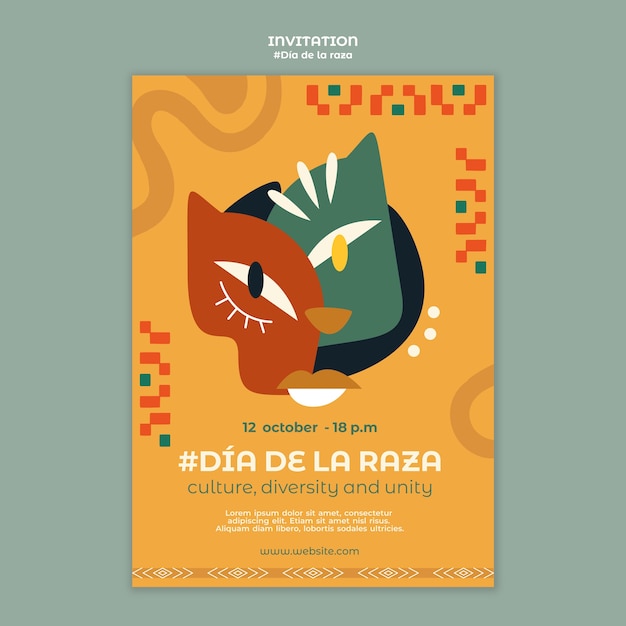 Free PSD dia de la raza celebration invitation template