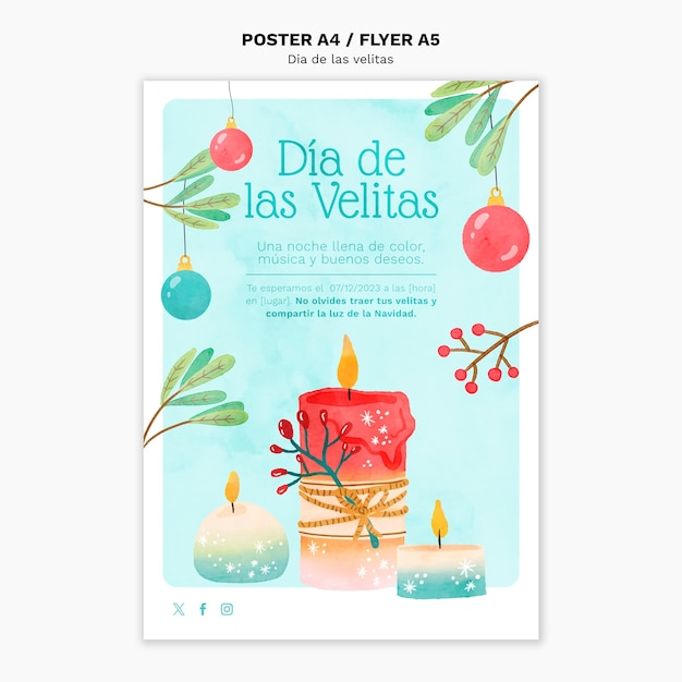 Free PSD dia de las velitas celebration poster template