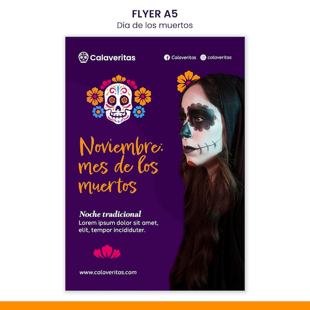 Free PSD dia de los muertos flyer template