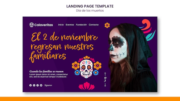 Free PSD dia de los muertos landing page template