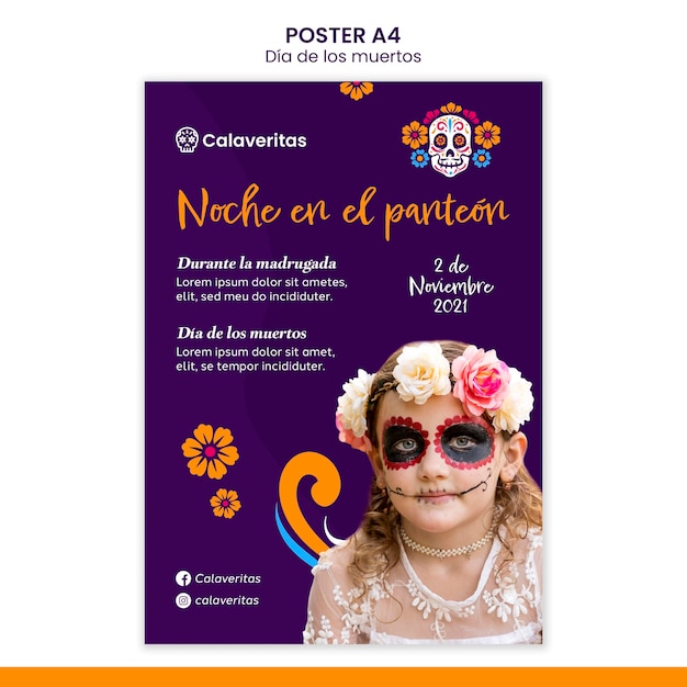 Free PSD dia de los muertos poster template