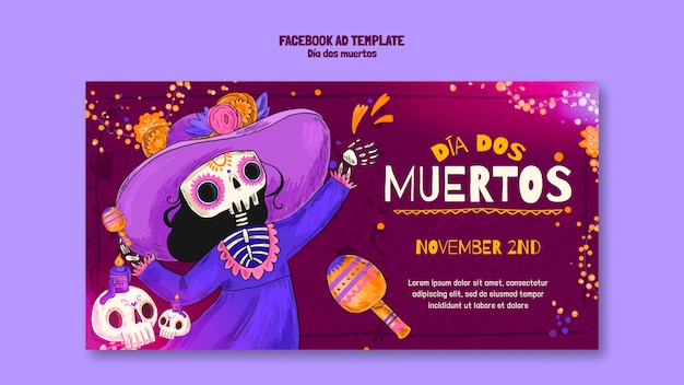 Dia de muertos celebration facebook template