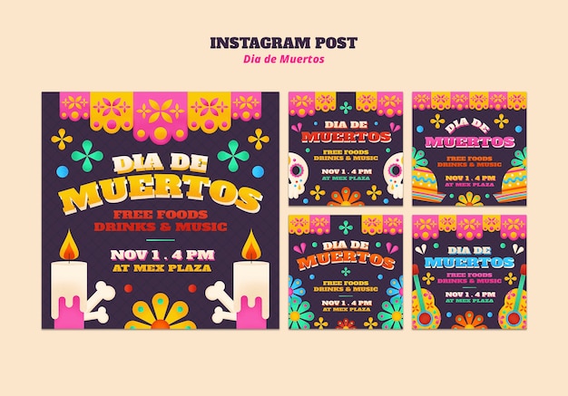 Free PSD dia de muertos celebration instagram posts