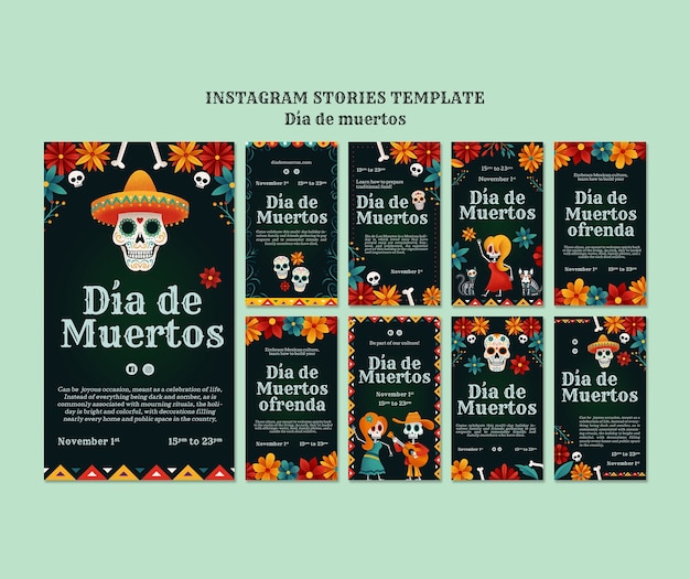 Free PSD dia de muertos celebration instagram stories