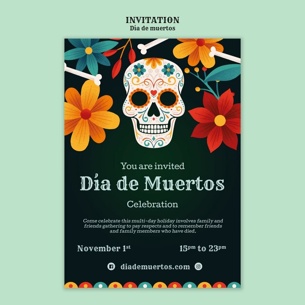 Dia de muertos celebration invitation template