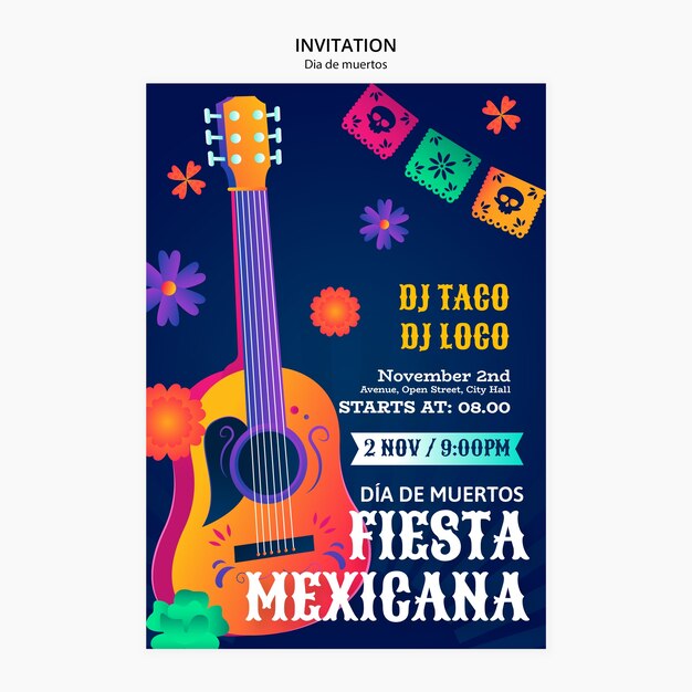 Dia de muertos celebration invitation template