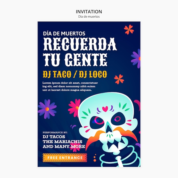 Free PSD dia de muertos celebration invitation template