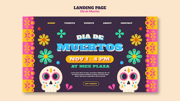 Free PSD dia de muertos celebration landing page