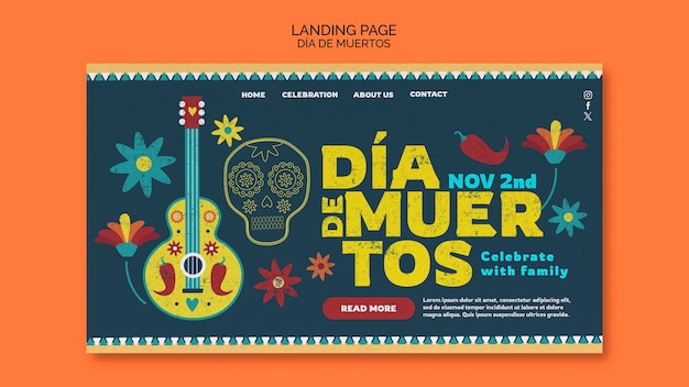 Free PSD dia de muertos celebration landing page