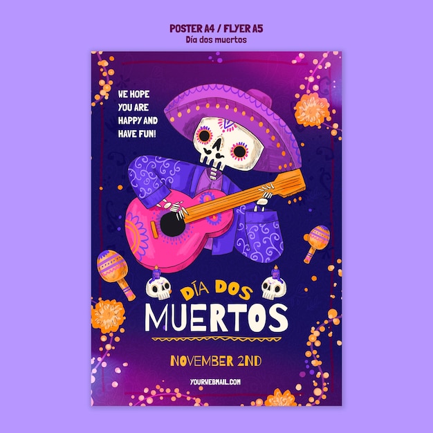 Free PSD dia de muertos celebration poster template