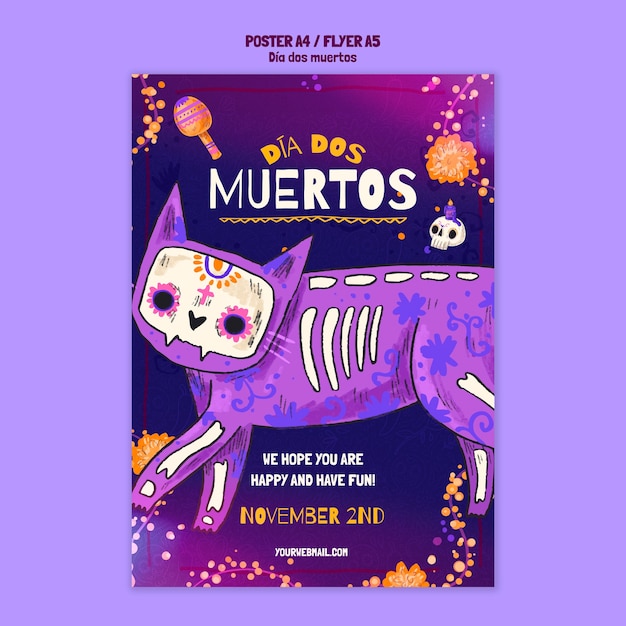 Free PSD dia de muertos celebration poster template