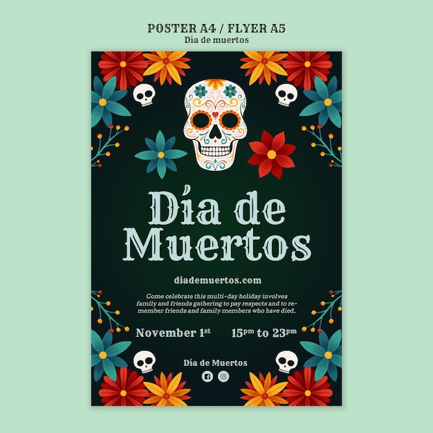 Free PSD dia de muertos celebration poster template