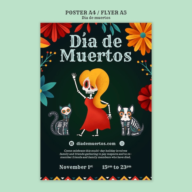 Dia de muertos celebration poster template