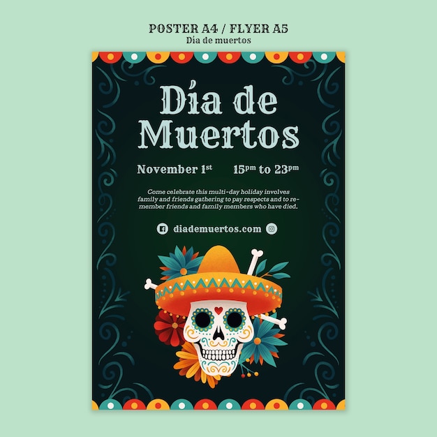 Dia de muertos celebration poster template