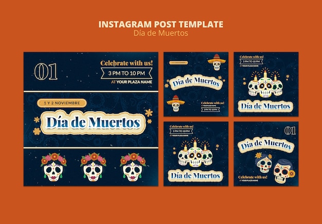 Free PSD dia de muertos instagram posts collection