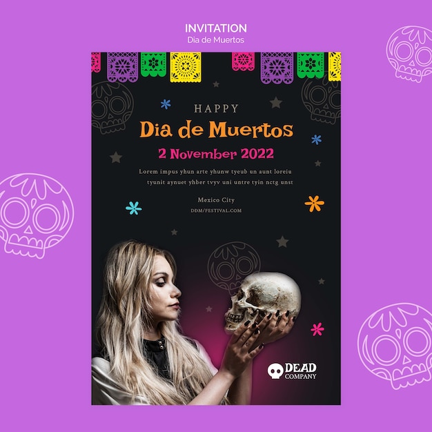 Free PSD dia de muertos invitation template