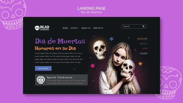 Free PSD dia de muertos landing page template