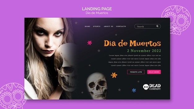 Free PSD dia de muertos landing page template