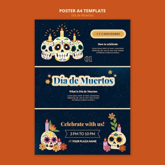 Free PSD dia de muertos vertical poster template