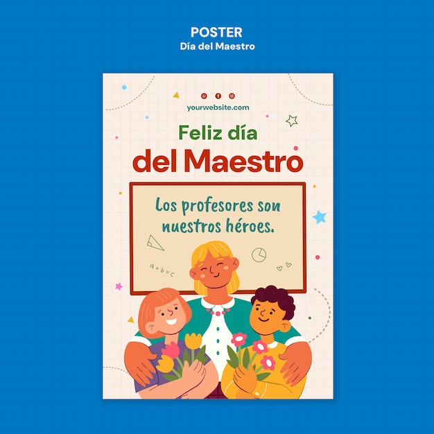 Free PSD día del maestro celebration  poster template