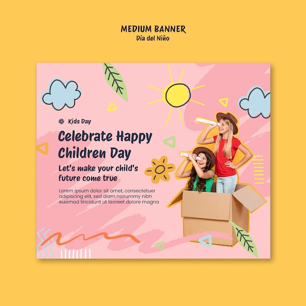 Free PSD dia del nino celebration banner template