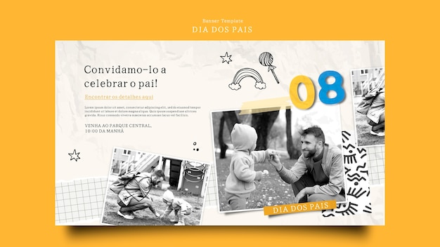 Dia dos pais horizontal banner template with wrinkled paper effect