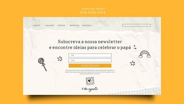 Dia dos pais landing page template with wrinkled paper effect